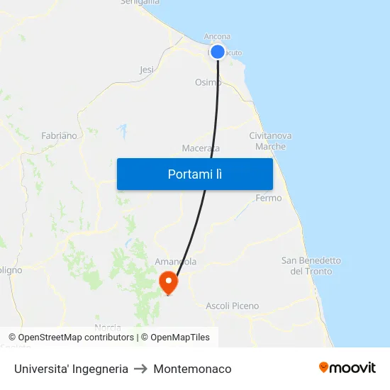 Universita' Ingegneria to Montemonaco map