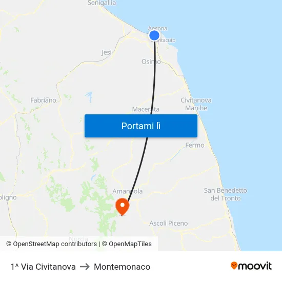 1^ Via Civitanova to Montemonaco map