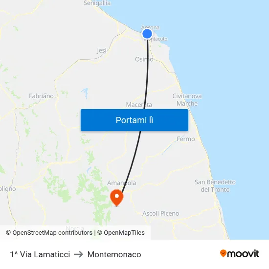 1^ Via Lamaticci to Montemonaco map