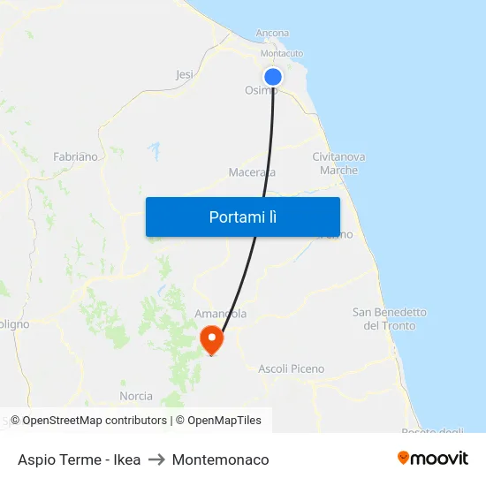 Aspio Terme - Ikea to Montemonaco map