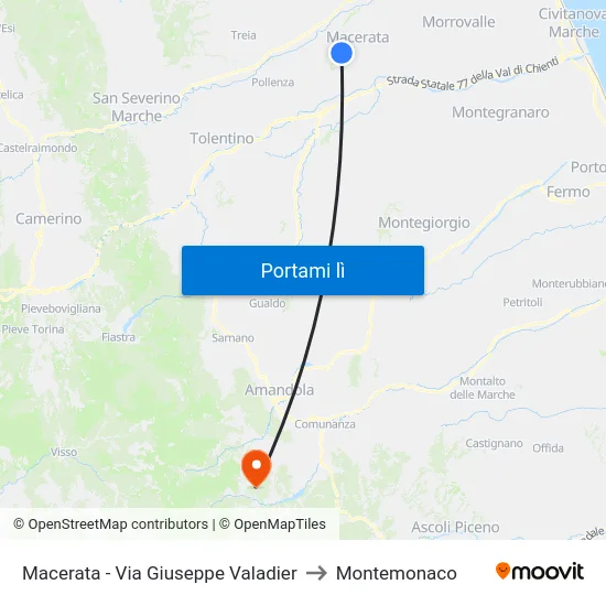 Macerata - Via Giuseppe Valadier to Montemonaco map