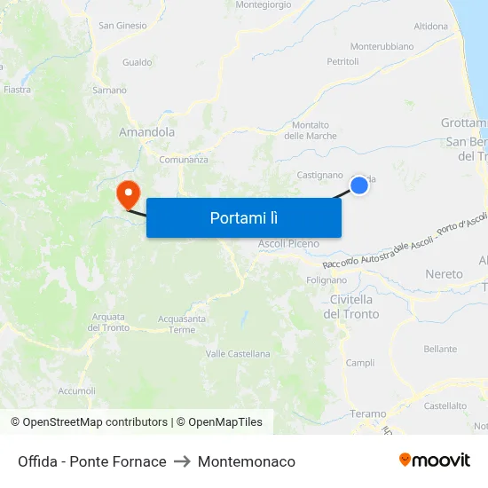 Offida - Ponte Fornace to Montemonaco map