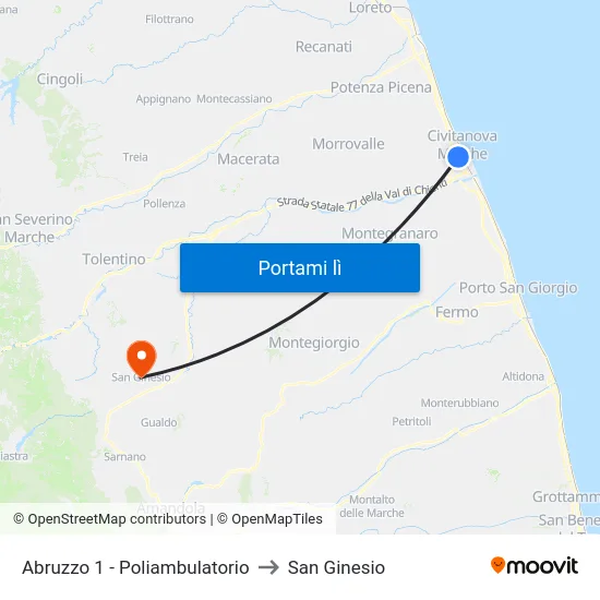 Abruzzo 1 - Poliambulatorio to San Ginesio map