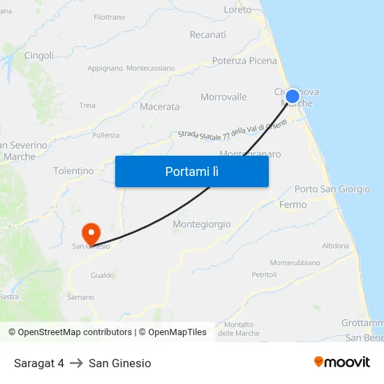 Saragat 4 to San Ginesio map