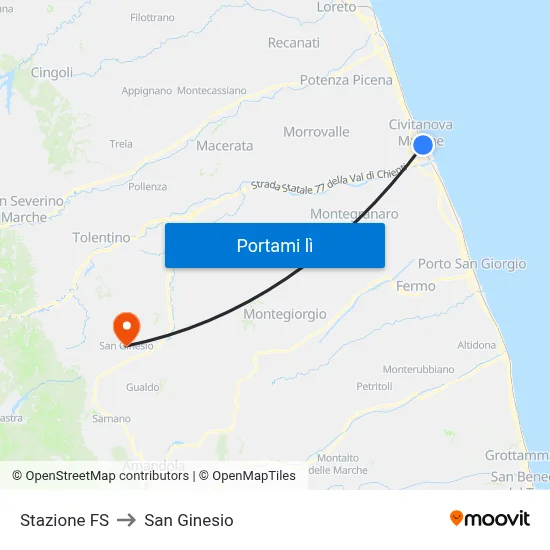 Stazione FS to San Ginesio map