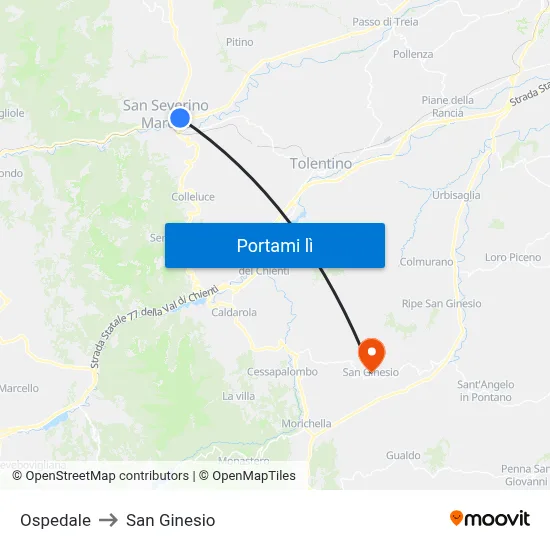 Ospedale to San Ginesio map
