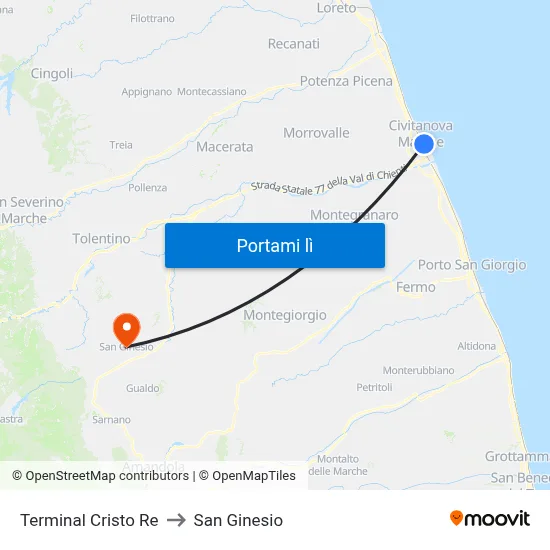Terminal Cristo Re to San Ginesio map