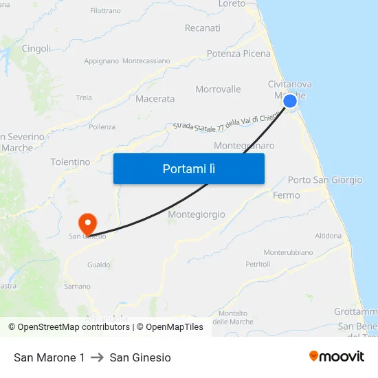 San Marone 1 to San Ginesio map