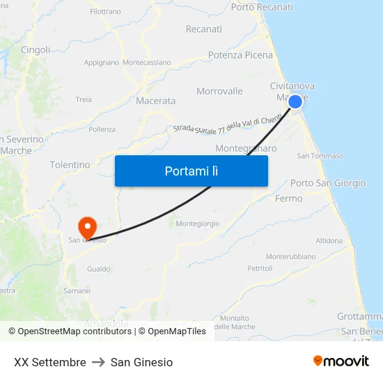 XX Settembre to San Ginesio map