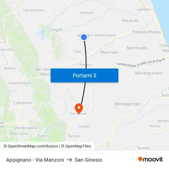 Appignano - Via Manzoni to San Ginesio map