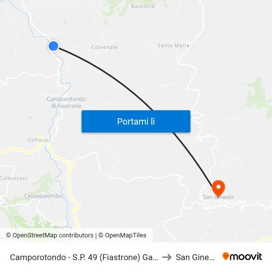 Camporotondo - S.P. 49 (Fiastrone) Galas to San Ginesio map