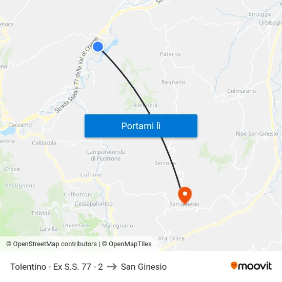 Tolentino - Ex S.S. 77 - 2 to San Ginesio map
