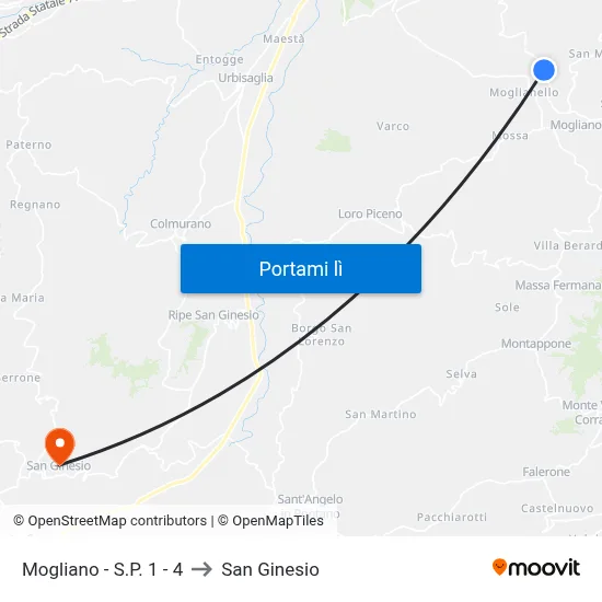 Mogliano - S.P. 1 - 4 to San Ginesio map