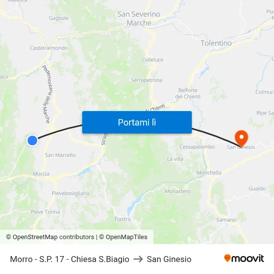 Morro - S.P. 17 - Chiesa S.Biagio to San Ginesio map