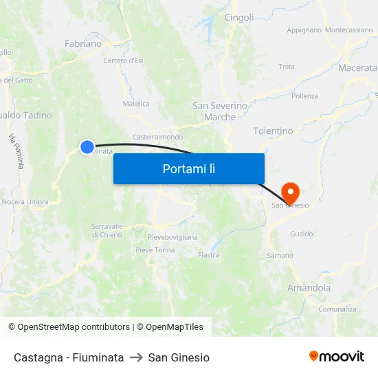 Castagna - Fiuminata to San Ginesio map