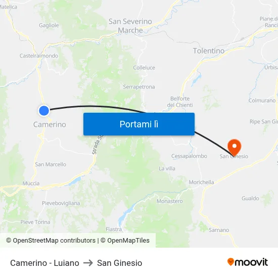 Camerino - Luiano to San Ginesio map