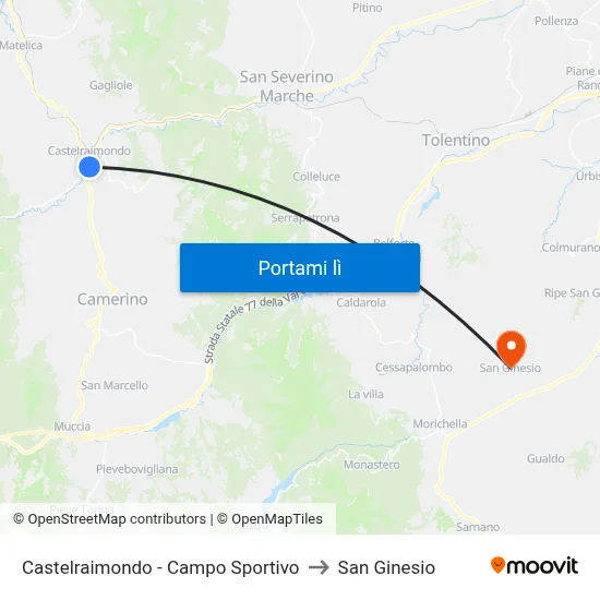 Castelraimondo - Campo Sportivo to San Ginesio map