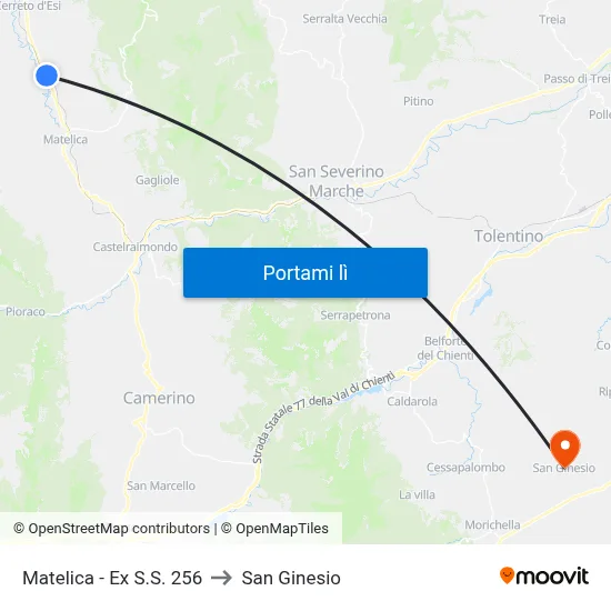 Matelica - Ex S.S. 256 to San Ginesio map