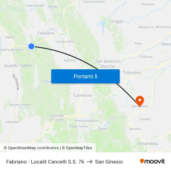 Fabriano - Localit Cancelli  S.S. 76 to San Ginesio map