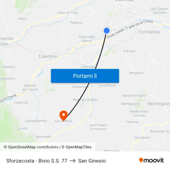 Sforzacosta - Bivio S.S. 77 to San Ginesio map