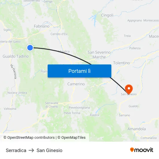 Serradica to San Ginesio map