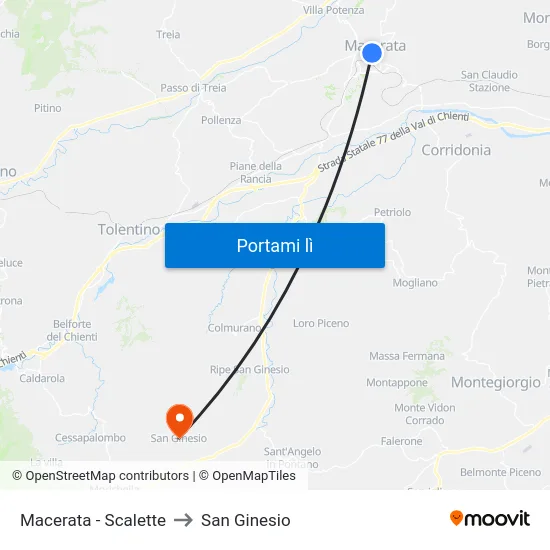 Macerata - Scalette to San Ginesio map