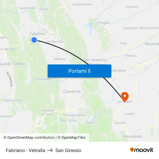 Fabriano - Vetralla to San Ginesio map