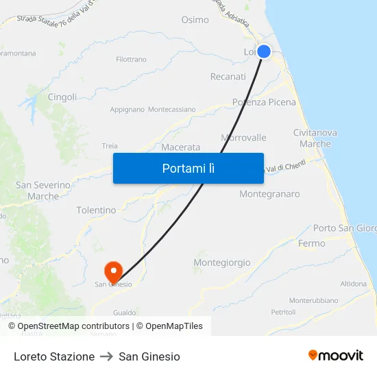 Loreto Stazione to San Ginesio map