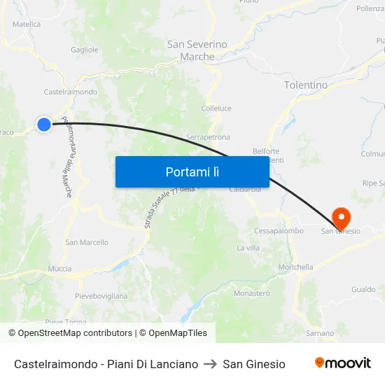 Castelraimondo - Piani Di Lanciano to San Ginesio map