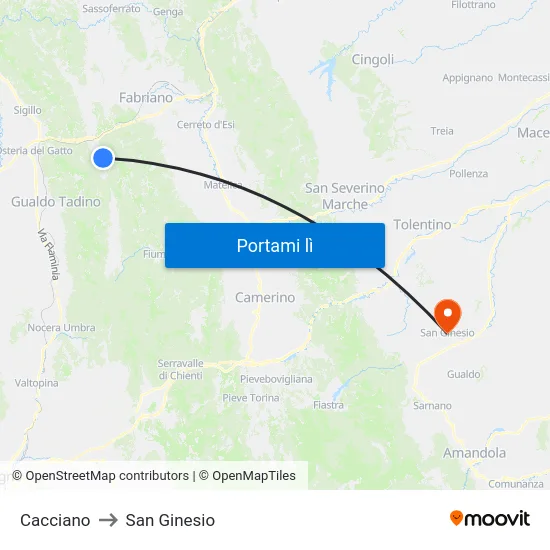 Cacciano to San Ginesio map