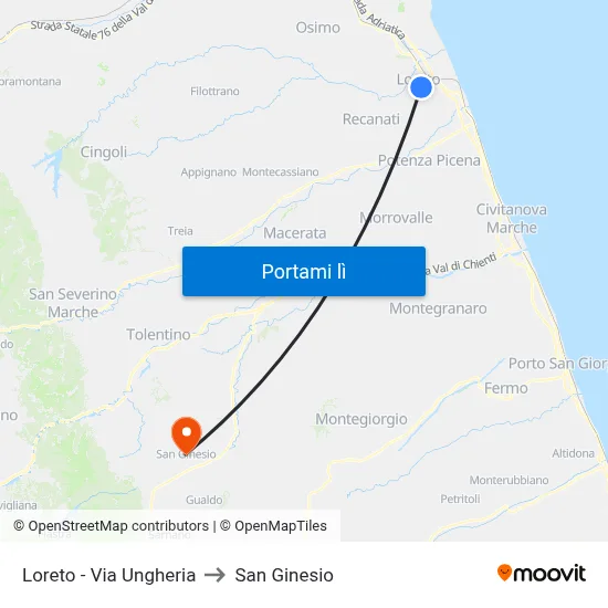 Loreto - Via Ungheria to San Ginesio map