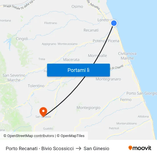Porto Recanati - Bivio Scossicci to San Ginesio map