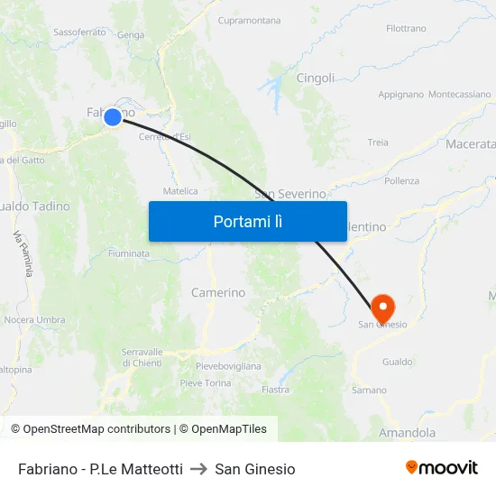 Fabriano  - P.Le Matteotti to San Ginesio map