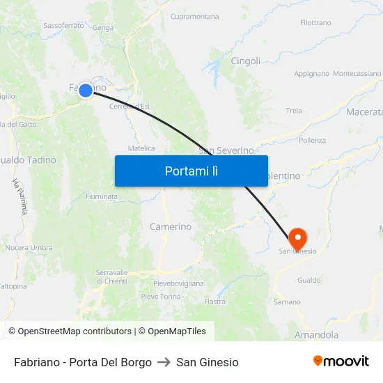 Fabriano - Porta Del Borgo to San Ginesio map