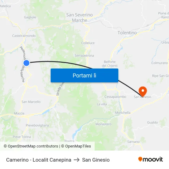 Camerino - Localit Canepina to San Ginesio map
