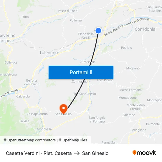 Casette Verdini - Rist. Casetta to San Ginesio map