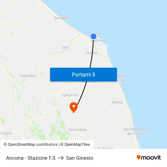 Ancona - Stazione F.S to San Ginesio map