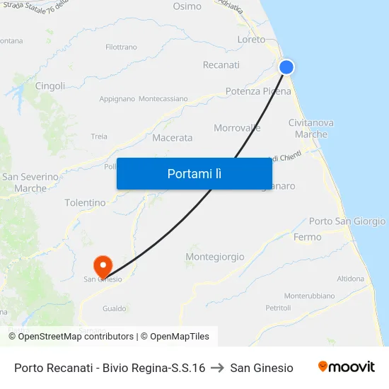 Porto Recanati - Bivio Regina-S.S.16 to San Ginesio map