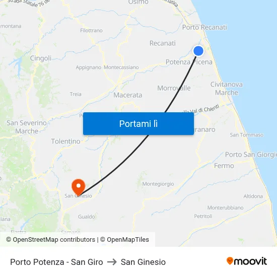 Porto Potenza - San Giro to San Ginesio map