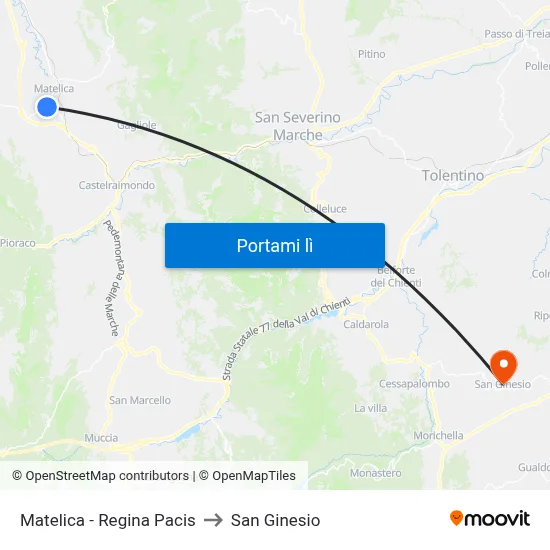 Matelica - Regina Pacis to San Ginesio map