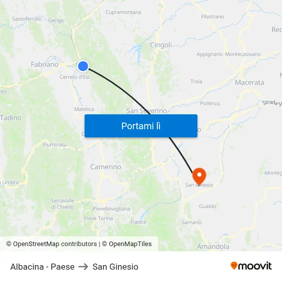 Albacina - Paese to San Ginesio map