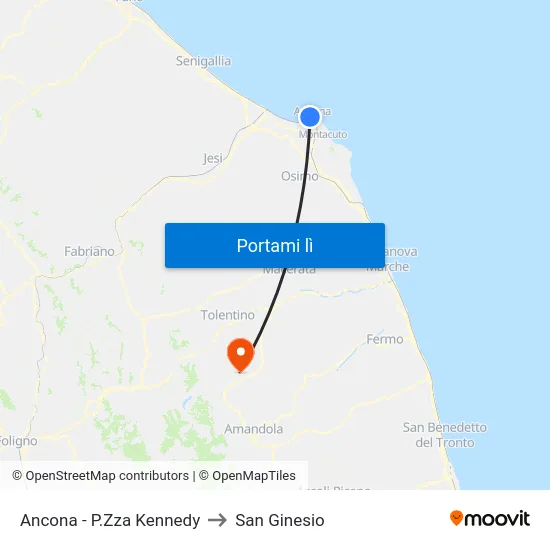 Ancona - P.Zza Kennedy to San Ginesio map