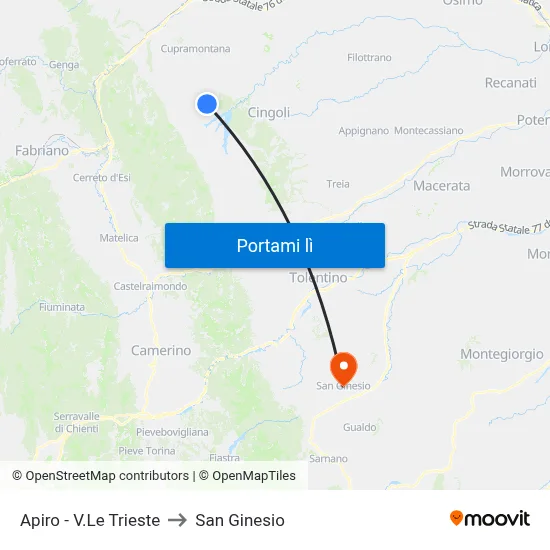 Apiro - V.Le Trieste to San Ginesio map