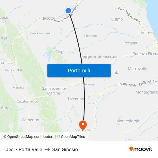 Jesi - Porta Valle to San Ginesio map