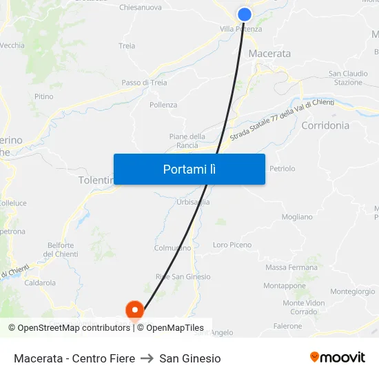 Macerata - Centro Fiere to San Ginesio map
