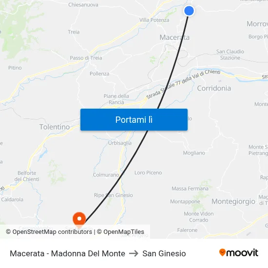 Macerata - Madonna Del Monte to San Ginesio map