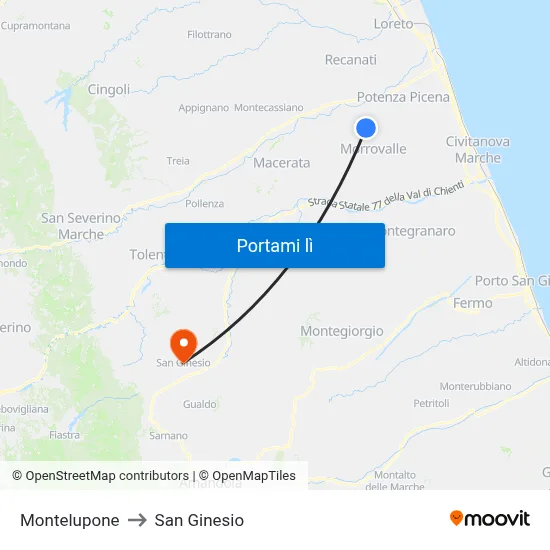 Montelupone to San Ginesio map