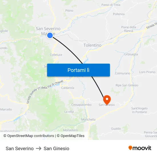San Severino to San Ginesio map