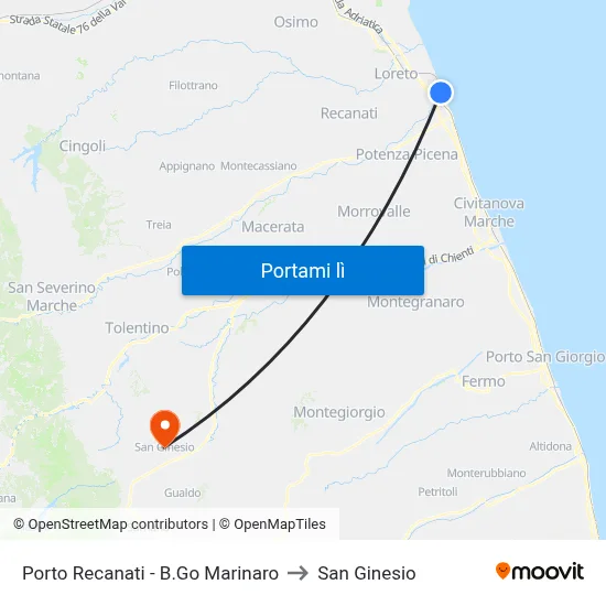 Porto Recanati - B.Go Marinaro to San Ginesio map