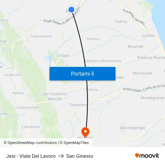 Jesi - Viale Del Lavoro to San Ginesio map